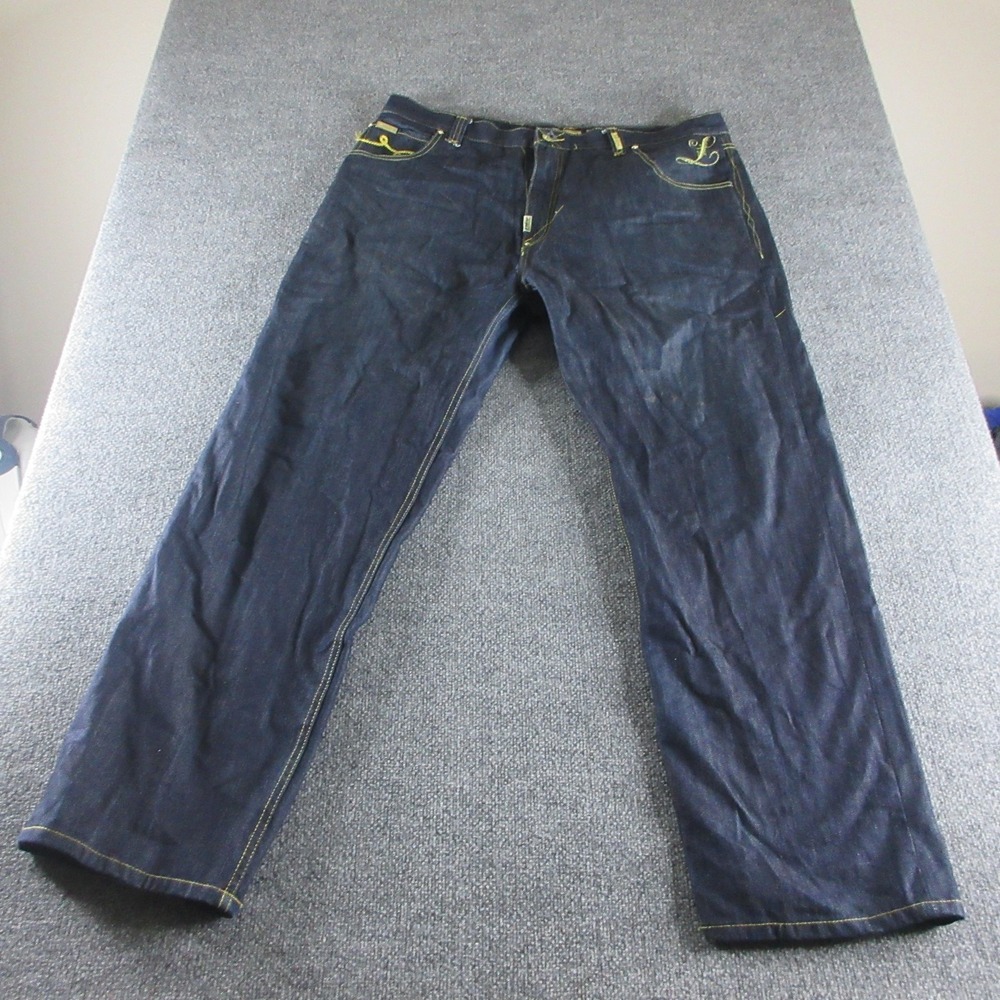 LRG Jeans Mens 44x35 Blue Dark Wash Denim Embroidered Lifted‎ Research Group Y2K